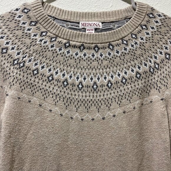 Merona Girls' XS/TP Beige Fair Isle Knit Sweater Cotton Rayon Nylon Blend - Picture 3 of 9